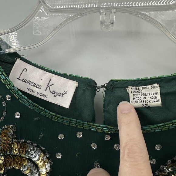 LAURENCE KAZAR shirt top blouse green XXL beaded sequins formal party evening - Picture 11 of 11